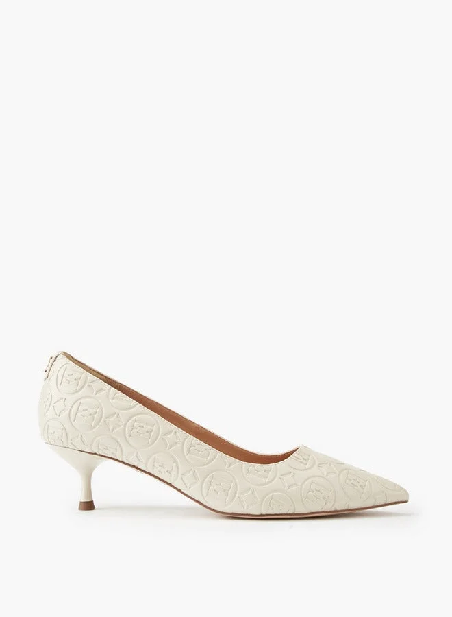 ELLE Women's Monogram Embossed Shoes with Kitten Heels